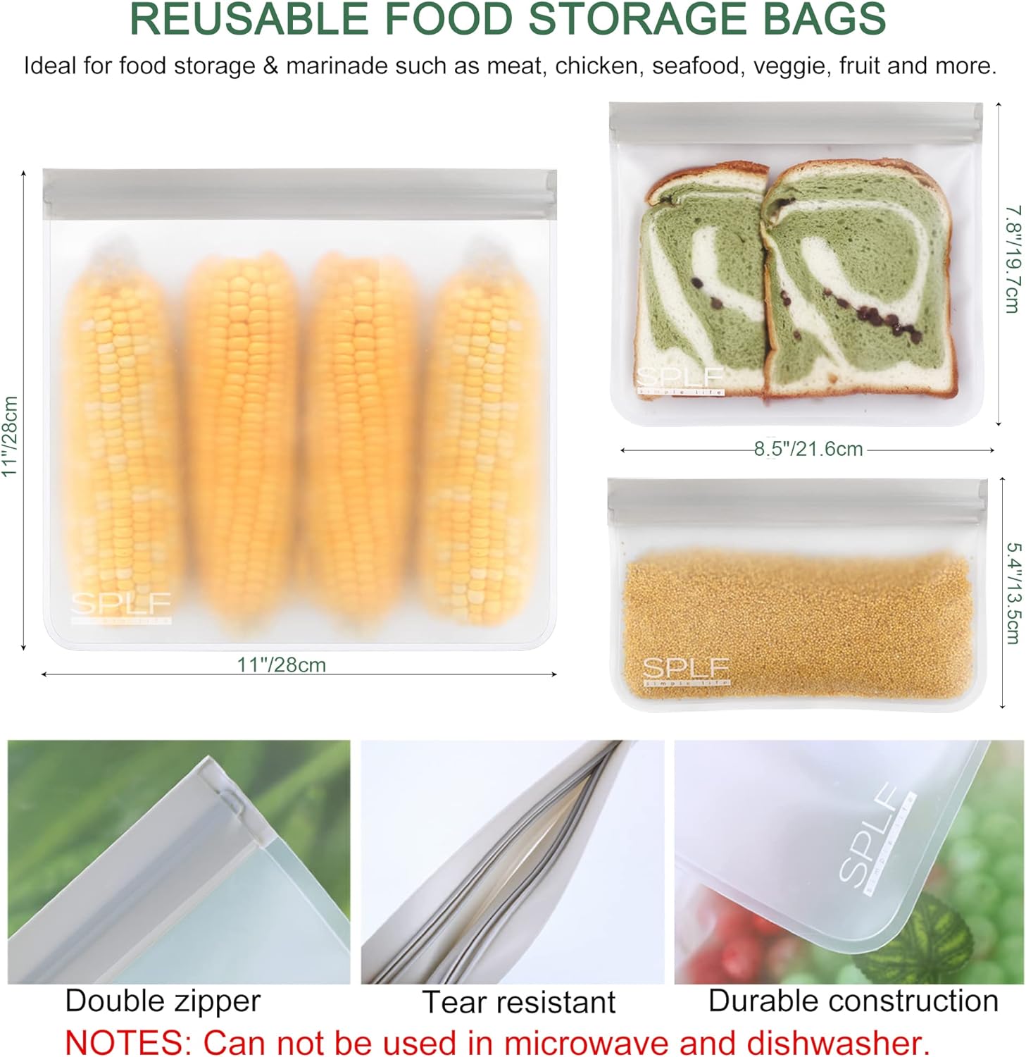 SPLF Reusable Food Storage Bags (12 Pack)
